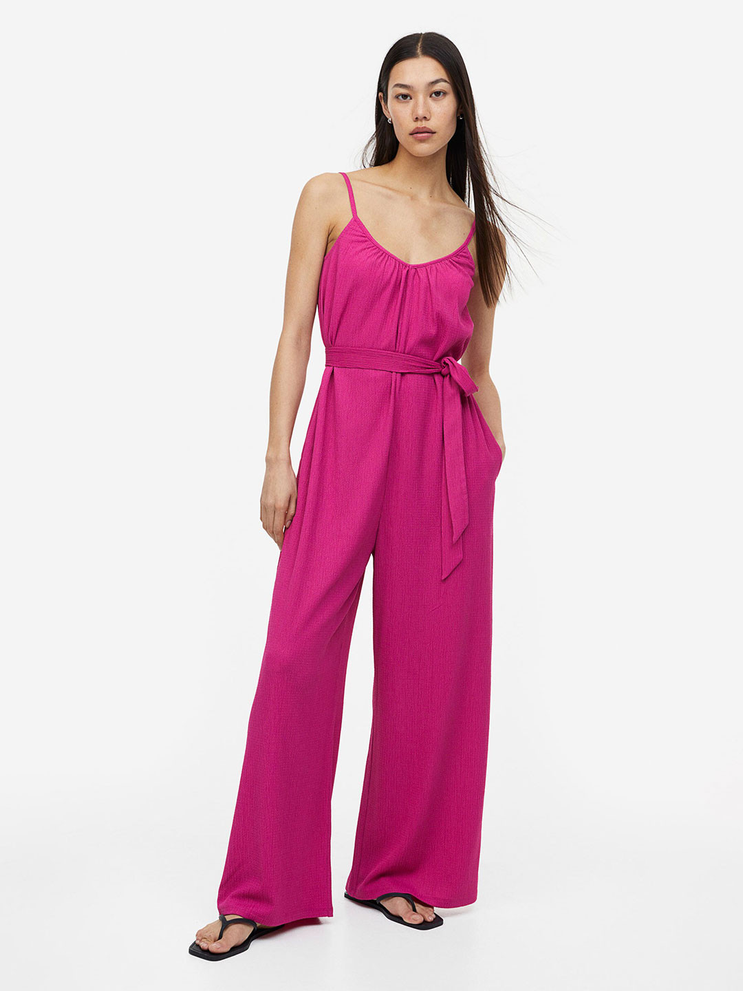 

H&M Tie-Belt Jersey Jumpsuit, Pink