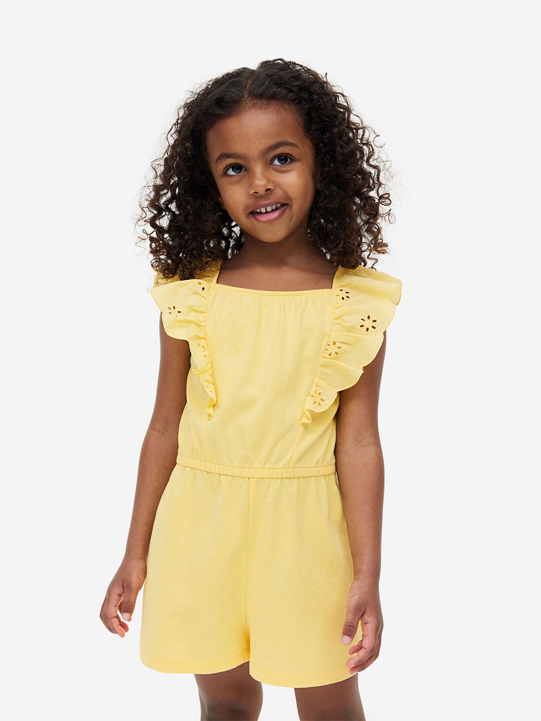 

H&M Girls Flounce-Trimmed Pure Cotton Jumpsuit, Yellow