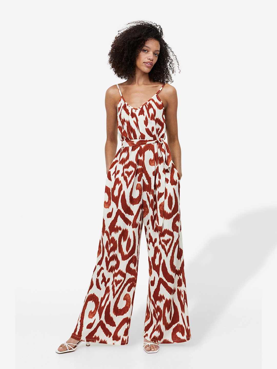 

H&M Tie-Belt Jersey Jumpsuit, Brown