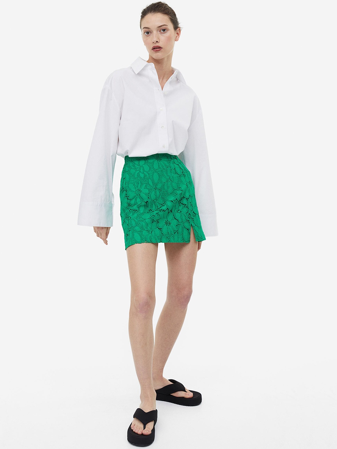 

H&M Lace Mini Skirt, Green