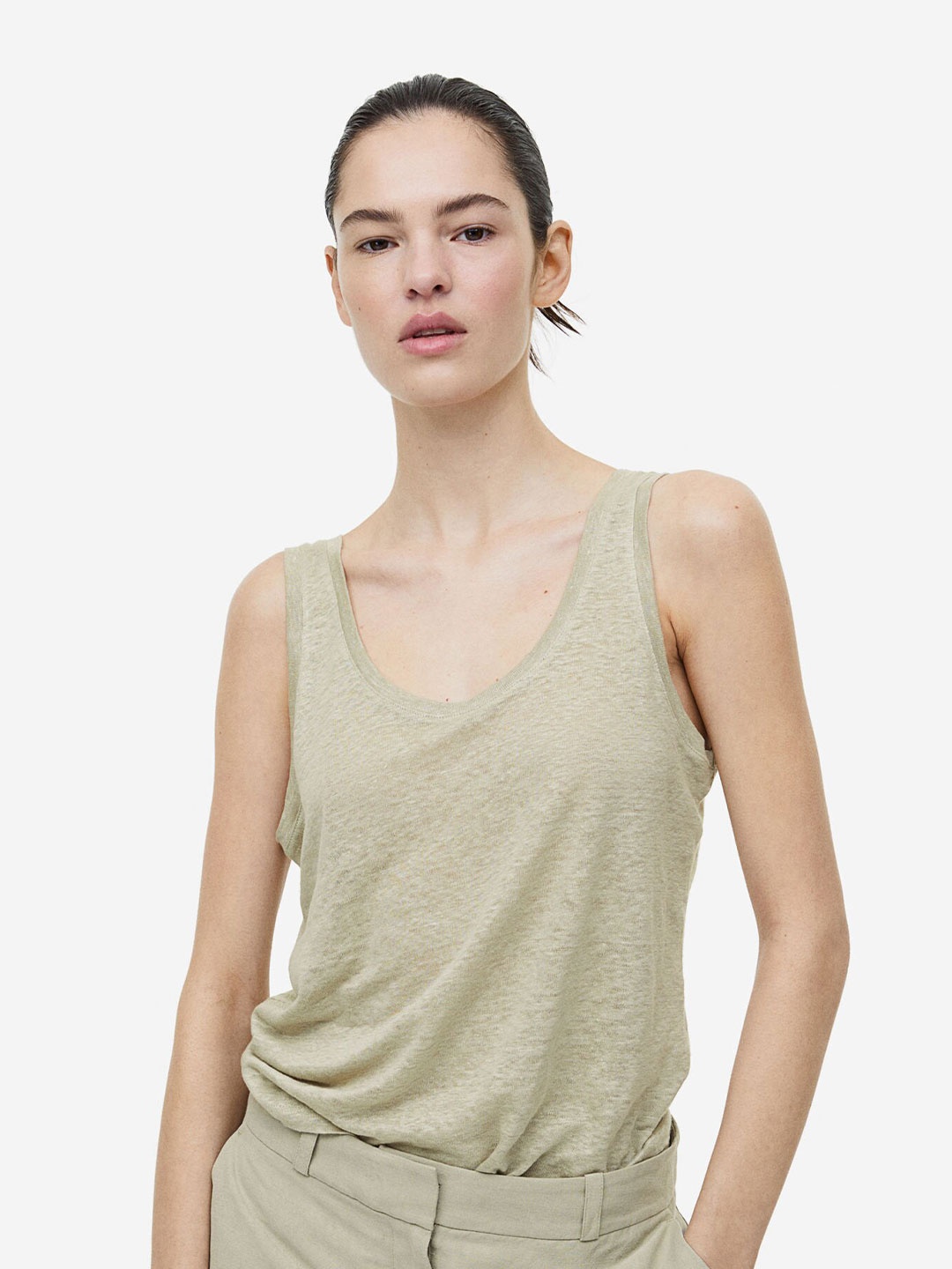 

H&M Pure Linen Vest Top, Green