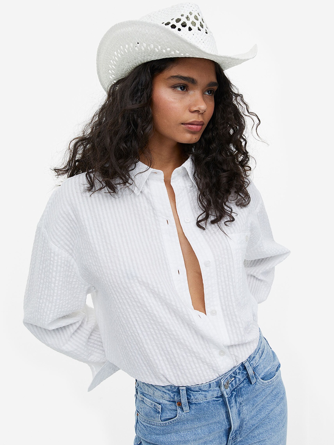 

H&M Women Pure Cotton Straw Hat, White