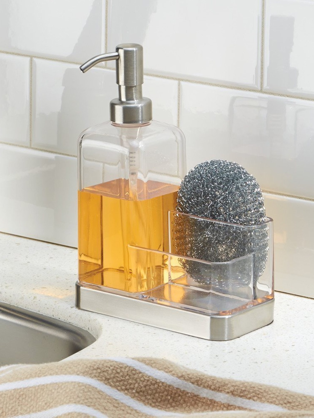 

INTERDESIGN Clear & Steel-Toned Soap Dispenser, White