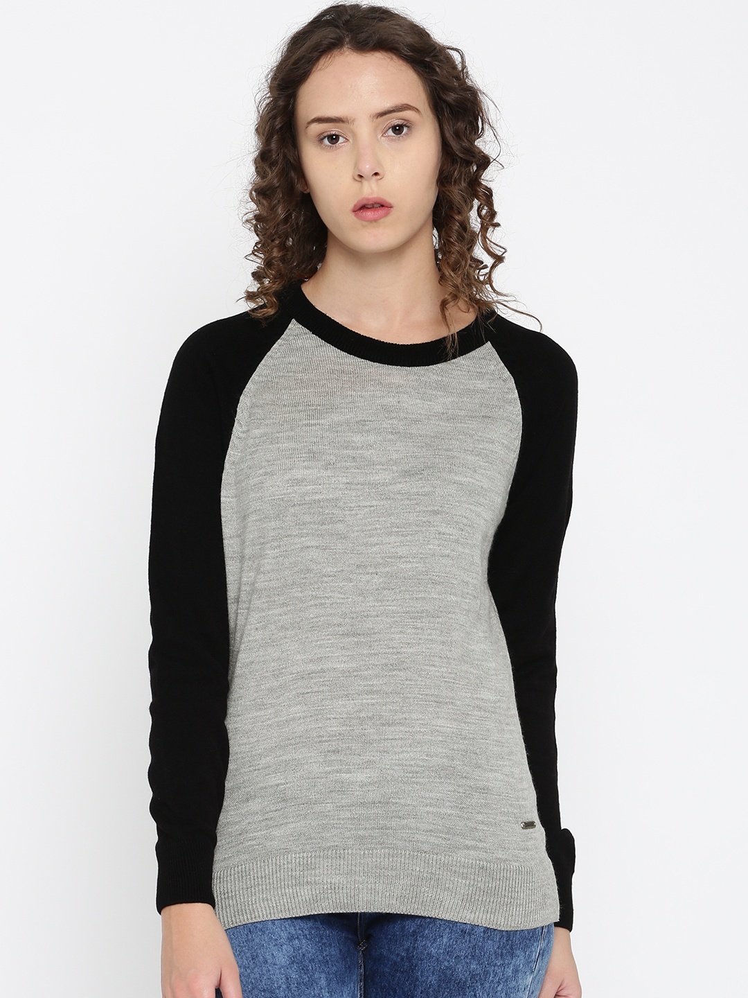 

Roadster Women Grey & Black Solid Pullover