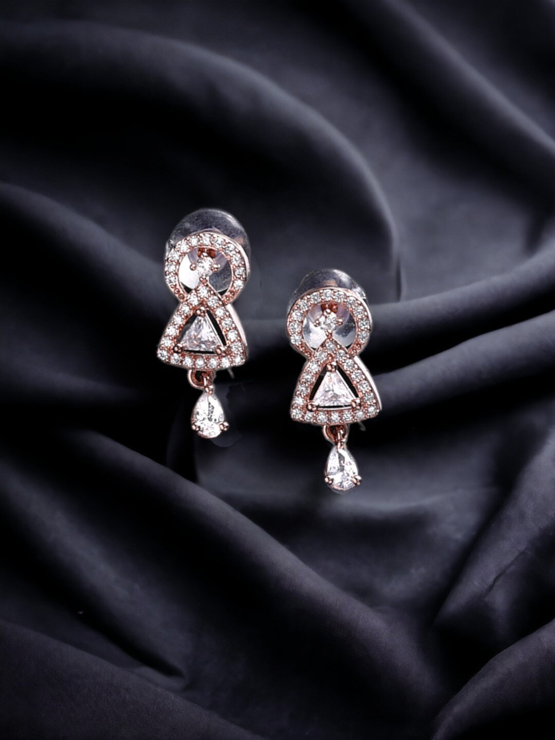 

DressBerry White Rose Gold-Plated Geometric Drop Earrings