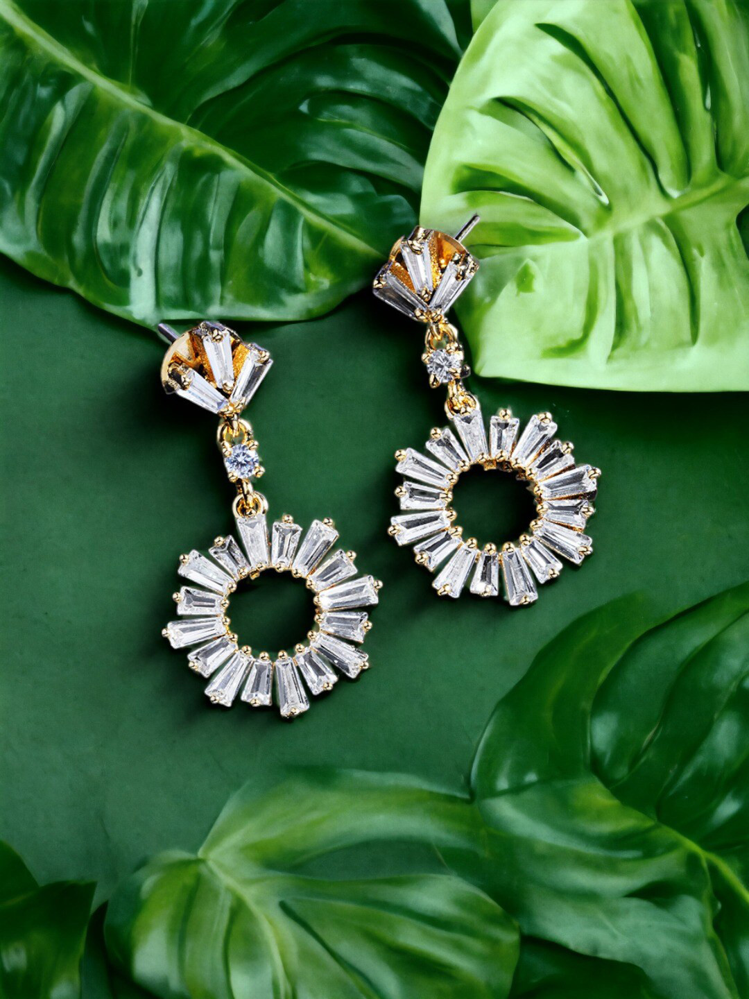 

DressBerry Gold-Plated Contemporary Zircon Studded Drop Earrings