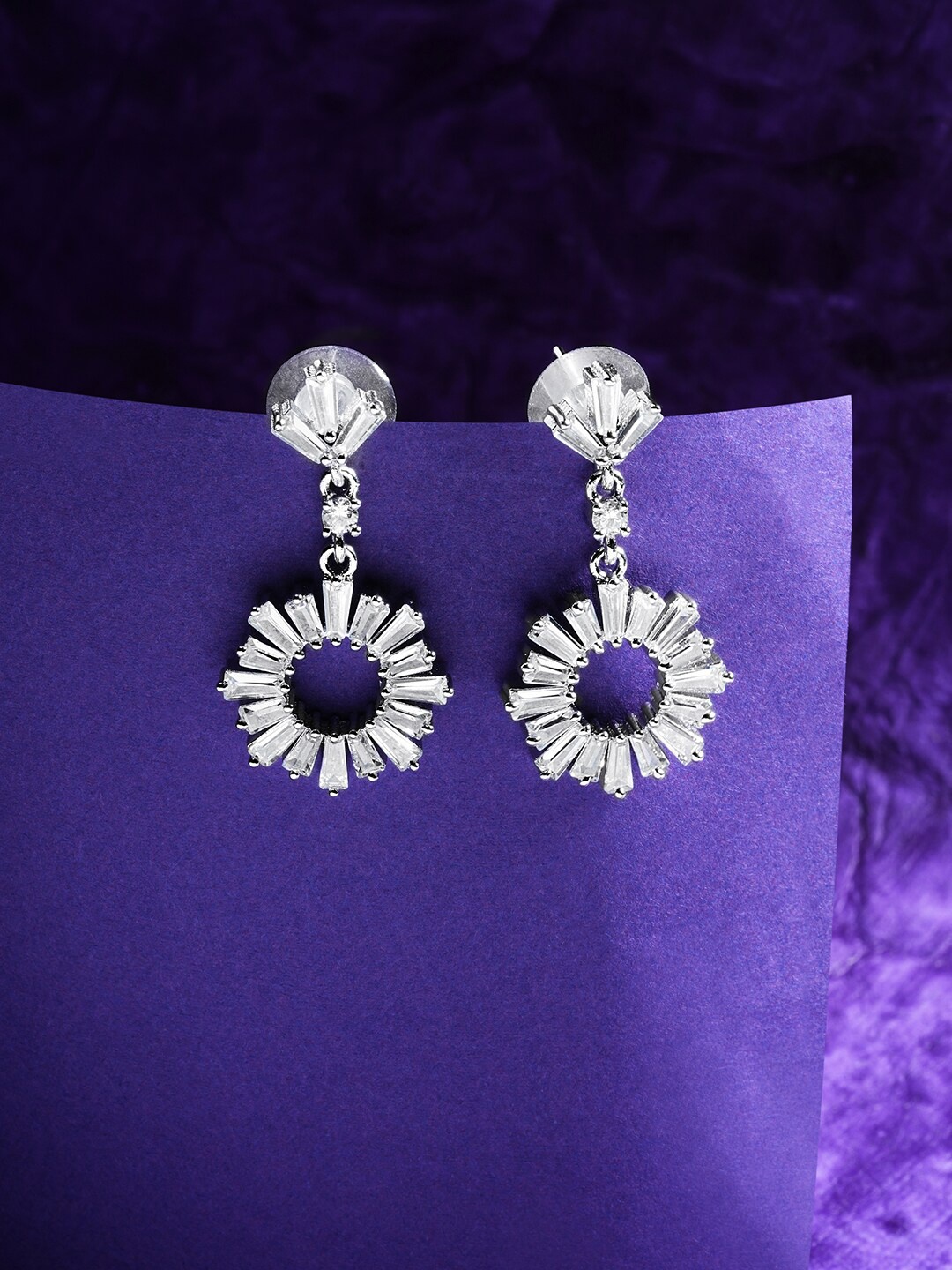 DressBerry Silver-Plated Teardrop Shaped Drop Earrings