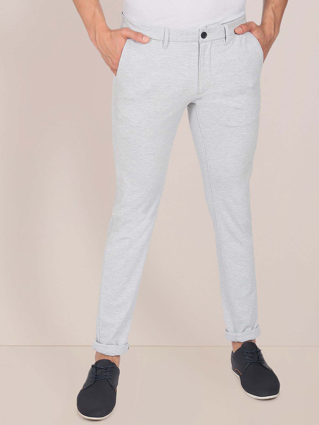 

U.S. Polo Assn. Men Slim Fit Mid-Rise Knitted Trousers, Grey