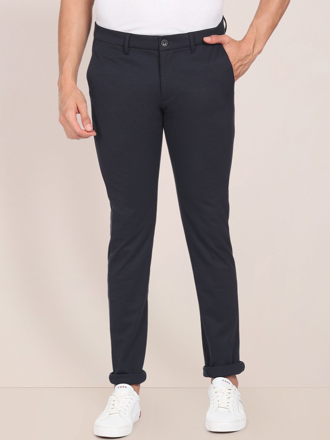 

U.S. Polo Assn. Men Mid-Rise Slim Fit Chinos Trousers, Blue