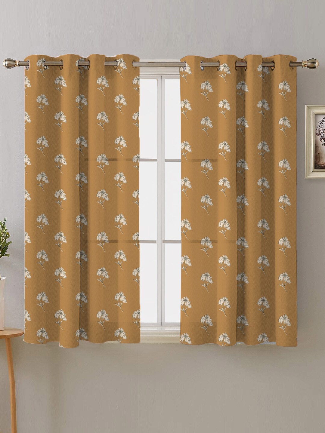 

SPACES Beige & White 2 Pieces Floral Room Darkening Window Curtain