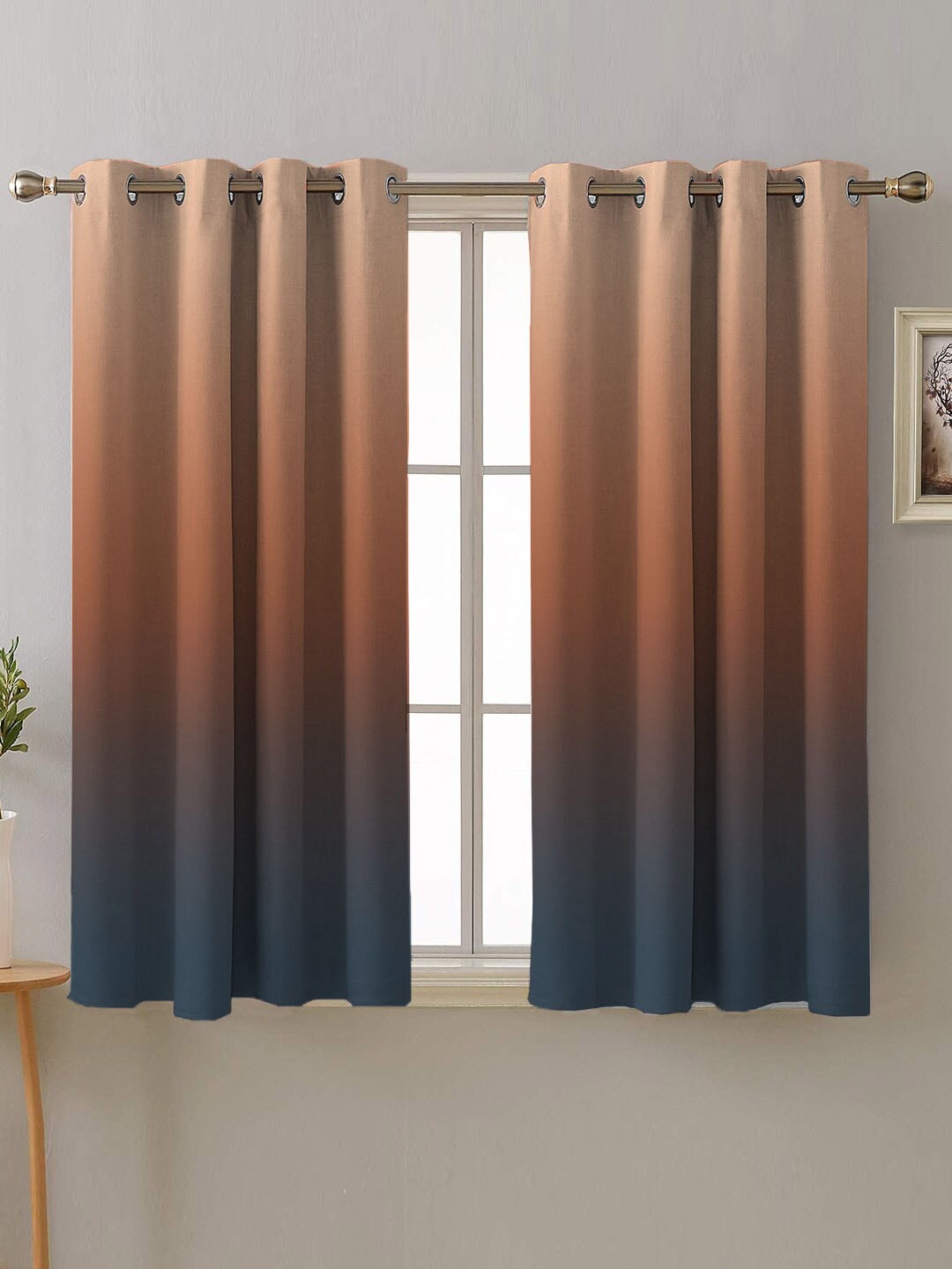 

SPACES Boho Blue & Brown 2 Pieces Colourblocked Room Darkening Window Curtain