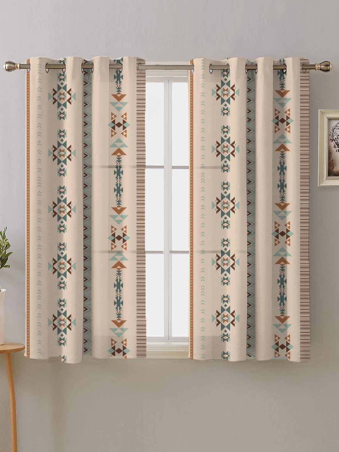

SPACES Boho Beige & Green 2 Pieces Geometric Room Darkening Window Curtain