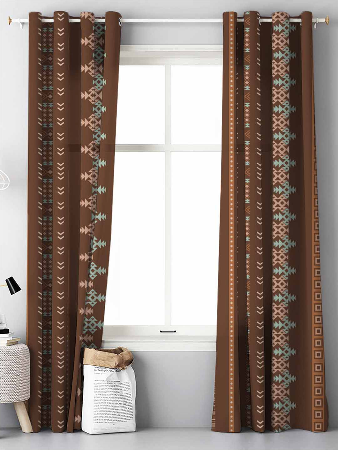 

SPACES Blue & Brown 2 Pieces Ethnic Motifs Room Darkening Door Curtain