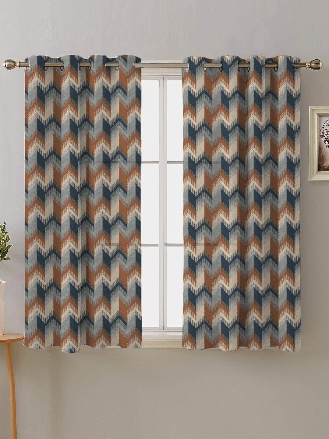 

SPACES Boho Blue & Brown 2 Pieces Geometric Room Darkening Window Curtains