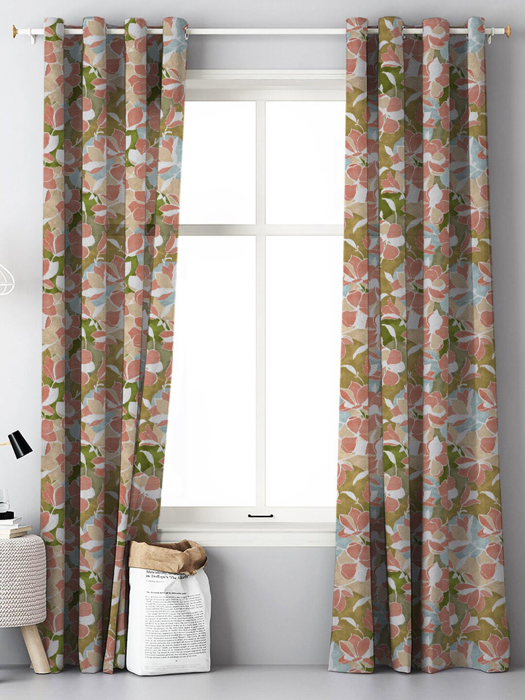 

SPACES Boho Brown & Green 2 Pieces Floral Room Darkening Door Curtains