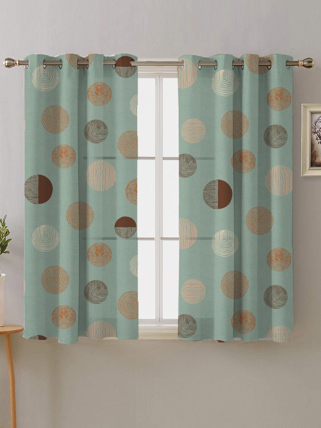 

SPACES Boho Green & Orange 2 Pieces Geometric Room Darkening Window Curtain
