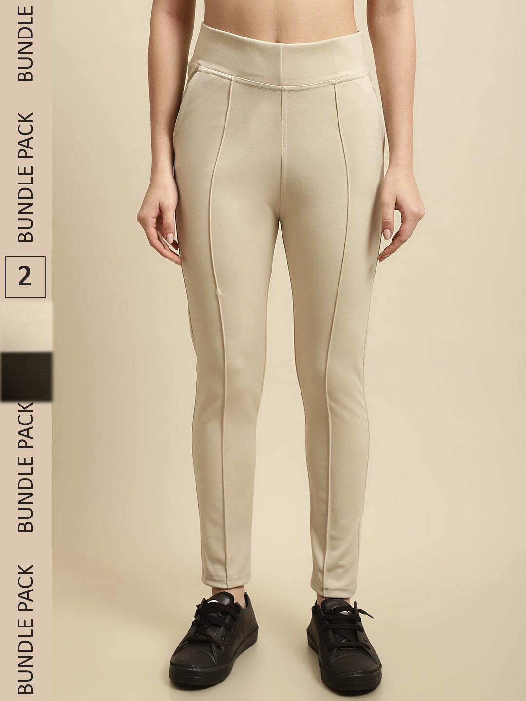 

TAG 7 Women Pack Of 2 Mid-Rise Skinny-Fit Jeggings, Nude