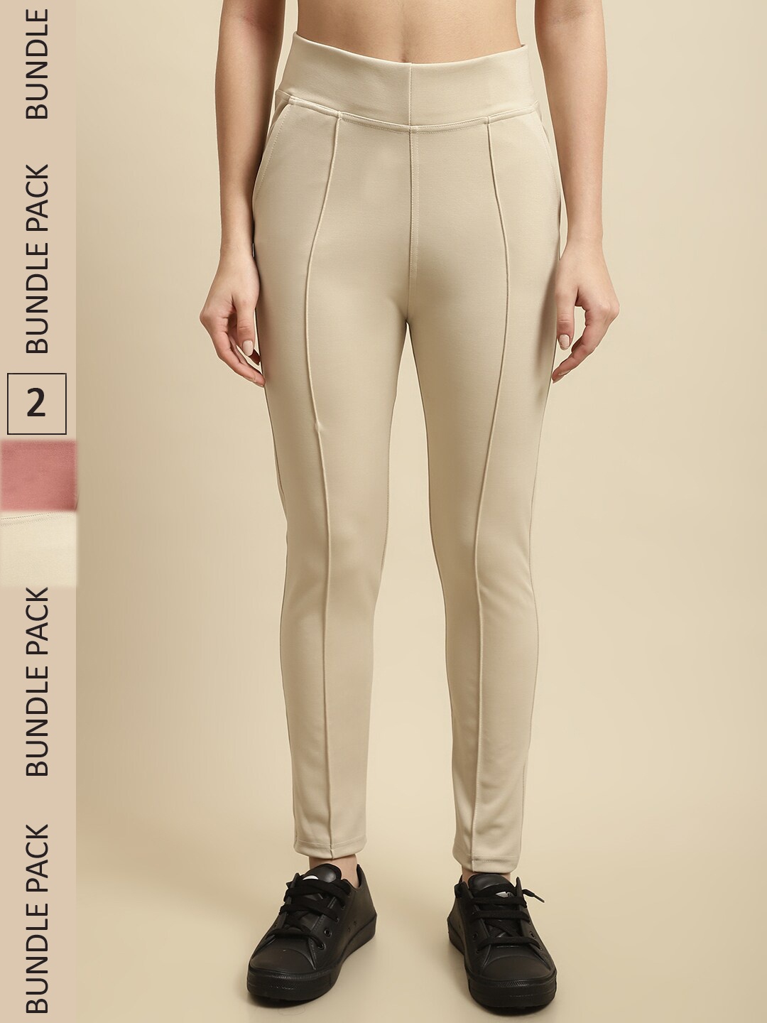 

TAG 7 Women Pack Of 2 Mid-Rise Skinny Fit Jeggings, Nude