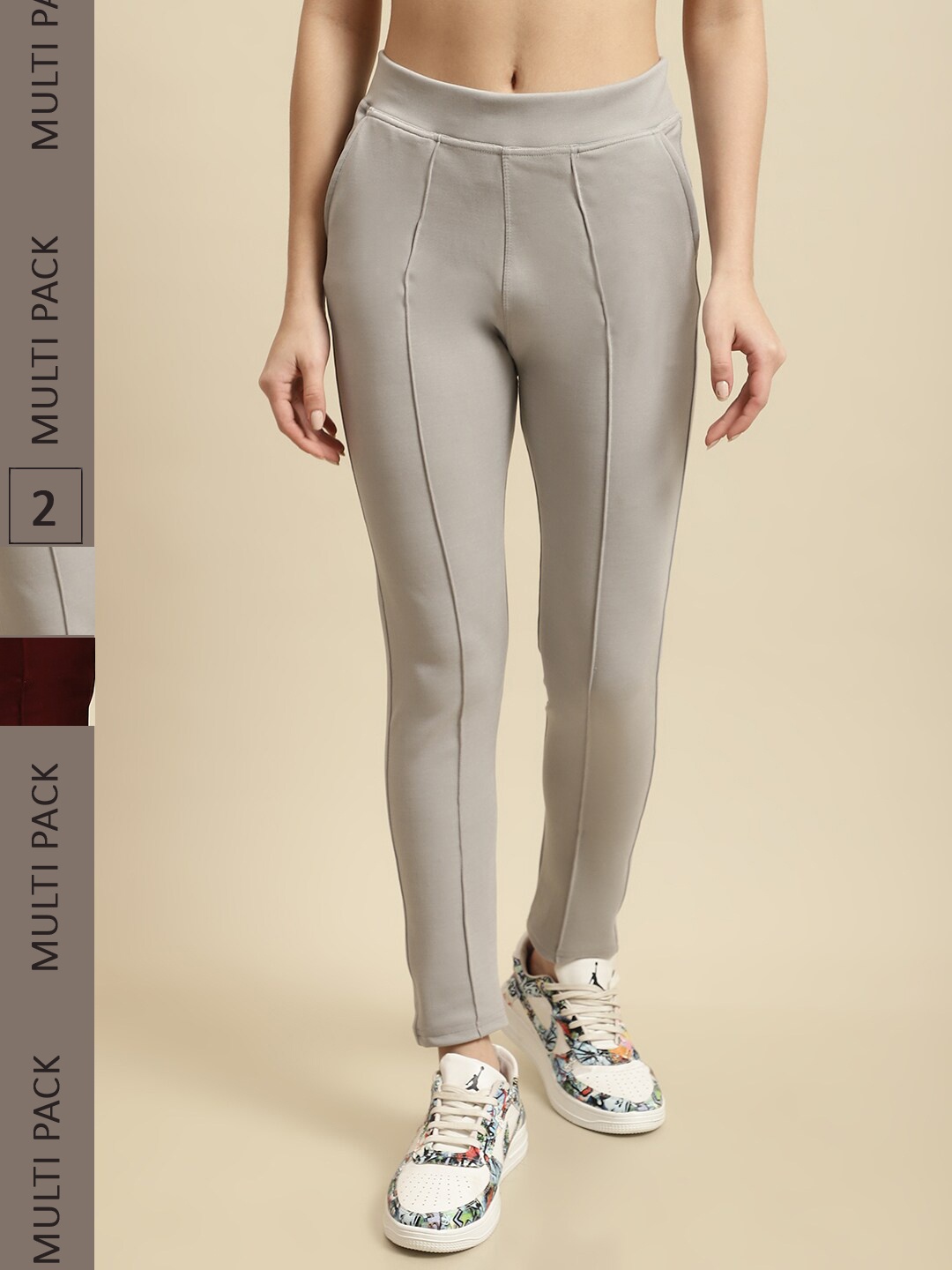 

TAG 7 Women Pack Of 2 Mid-Rise Skinny-Fit Jeggings, Grey