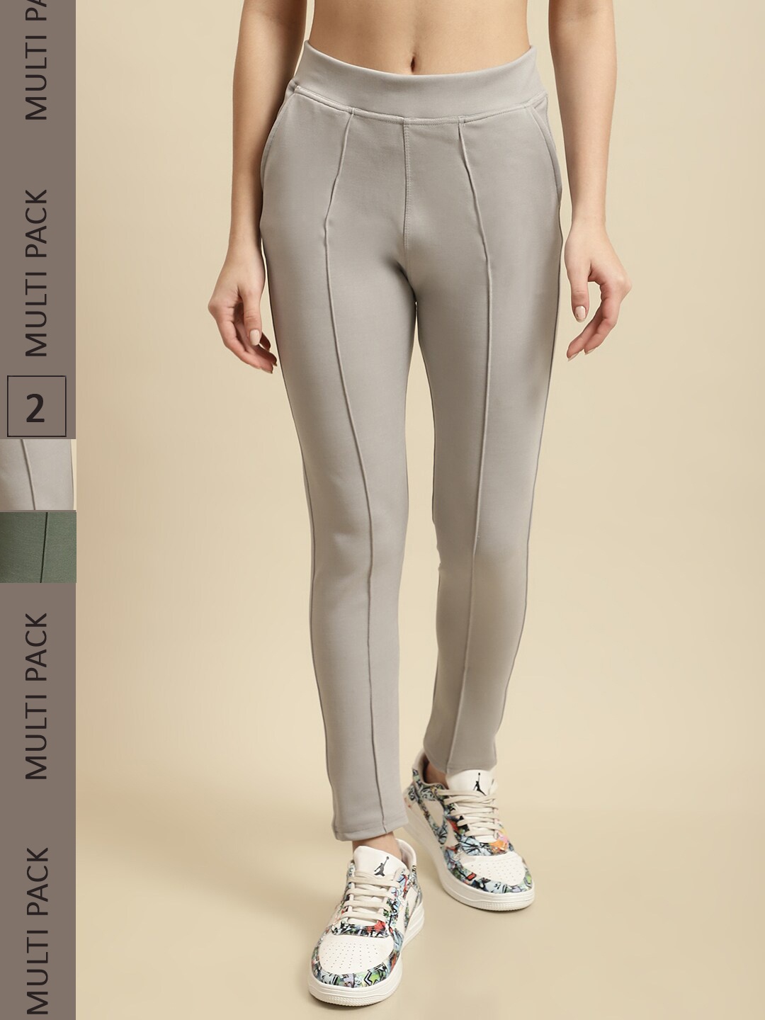 

TAG 7 Women Pack Of 2 Skinny Fit Jeggings, Grey