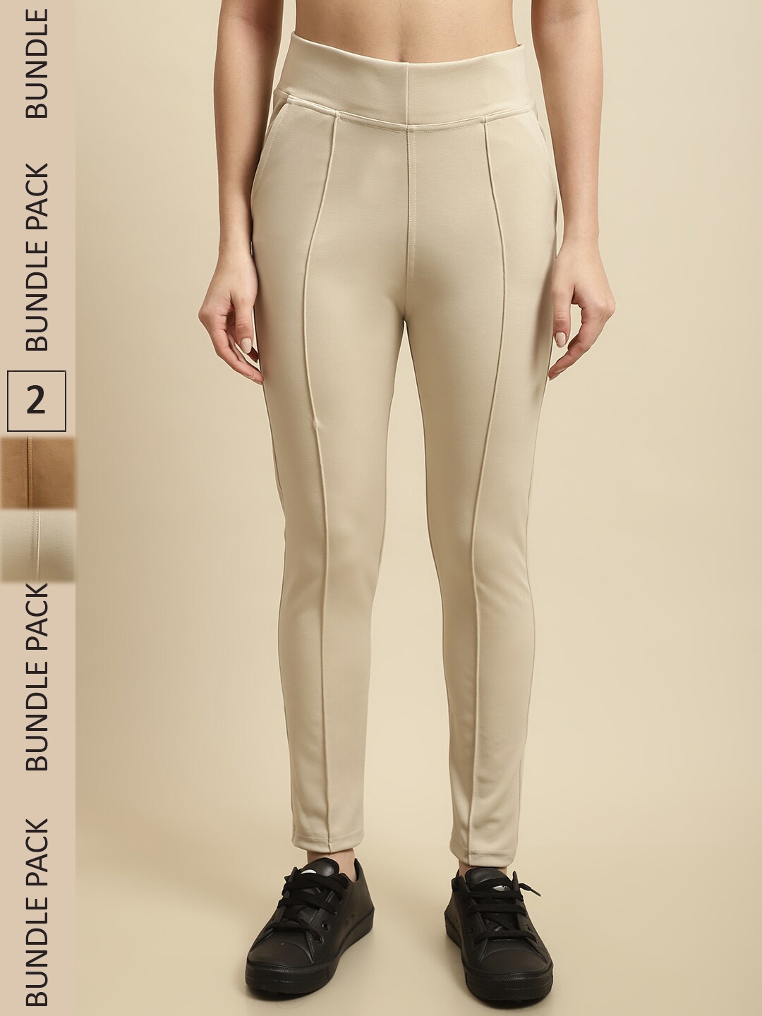 

TAG 7 Women Pack Of 2 Skinny Fit Jeggings, Nude