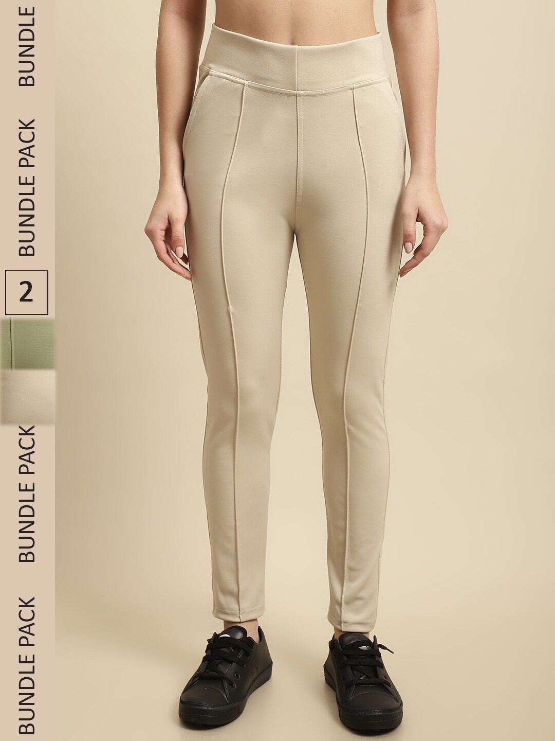 

TAG 7 Women Pack Of 2 Skinny Fit Jeggings, Nude