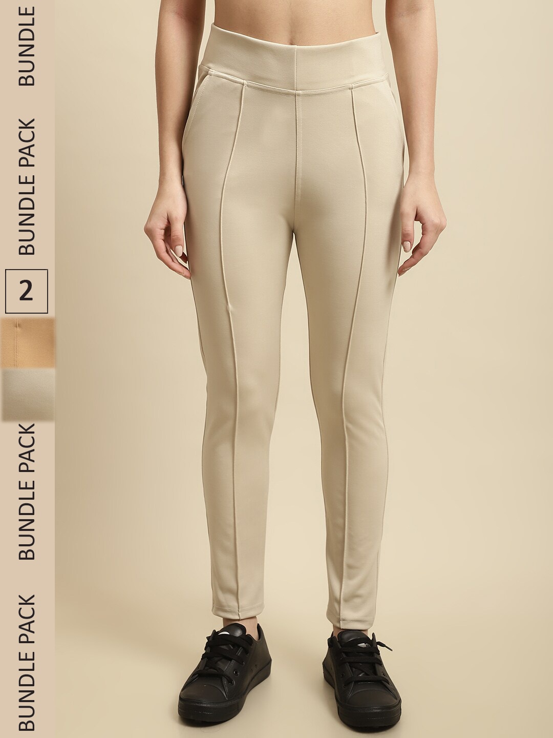 

TAG 7 Women Pack Of 2 Skinny Fit Jeggings, Nude