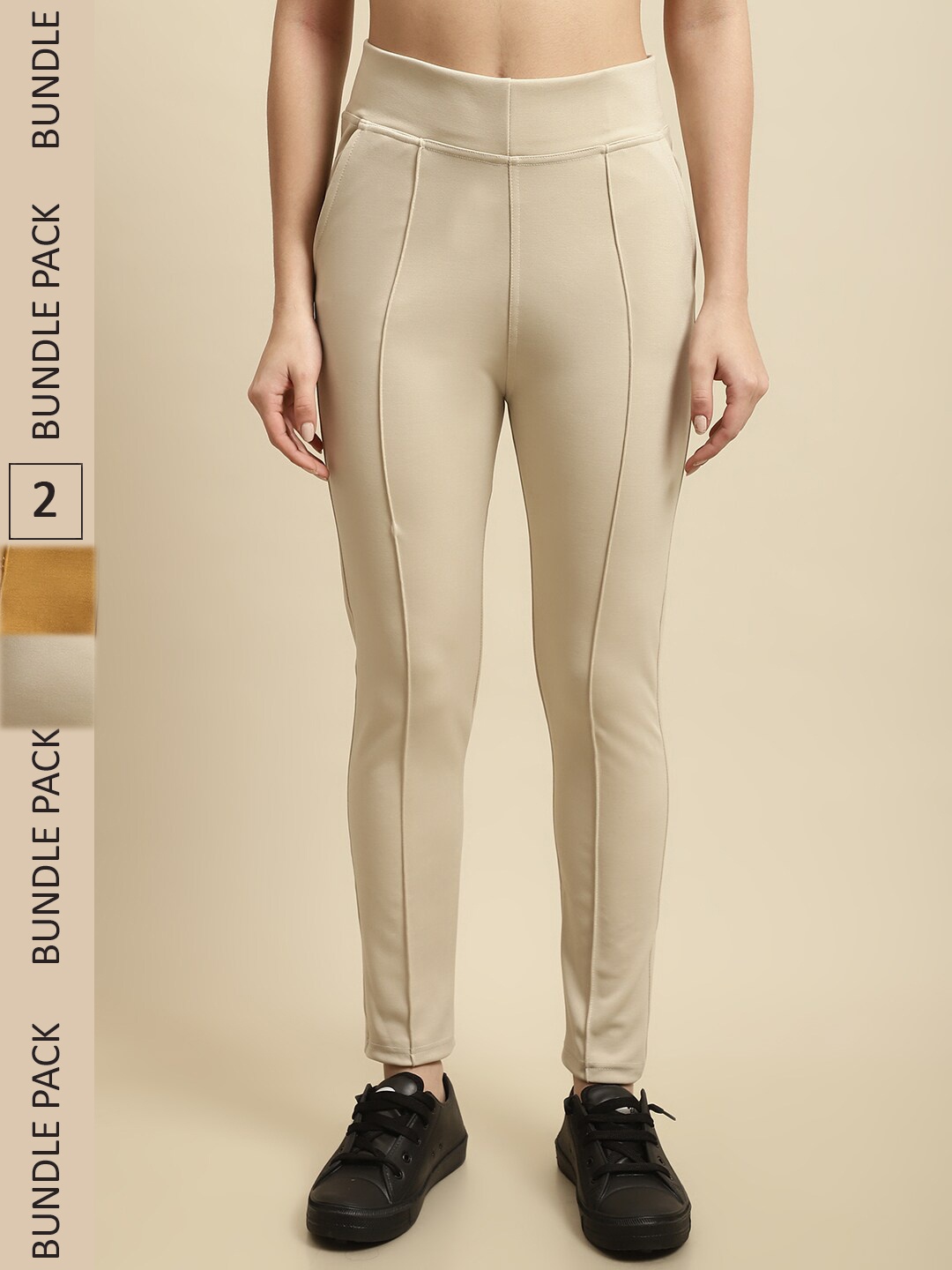

TAG 7 Women Pack Of 2 Skinny Fit Jeggings, Nude
