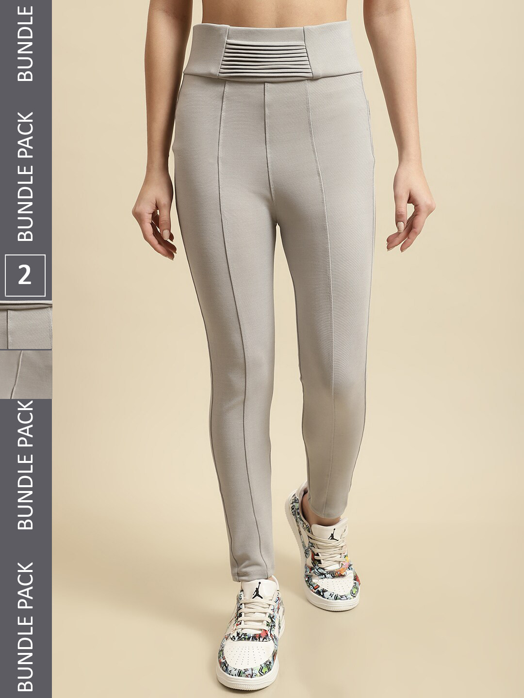 

TAG 7 Women Pack Of 2 Skinny Fit Jeggings, Taupe