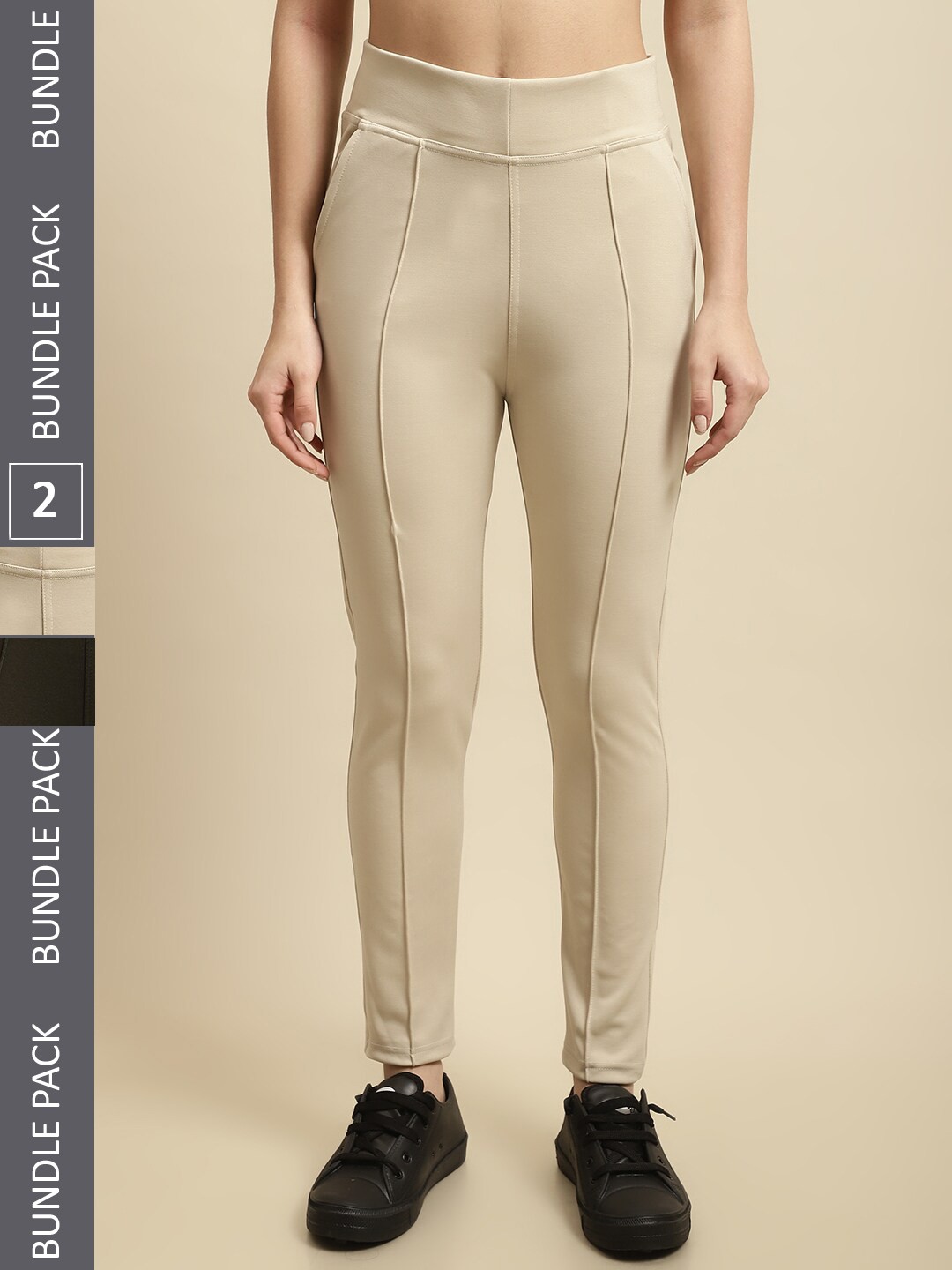

TAG 7 Women Pack Of 2 Skinny Fit Jeggings, Nude
