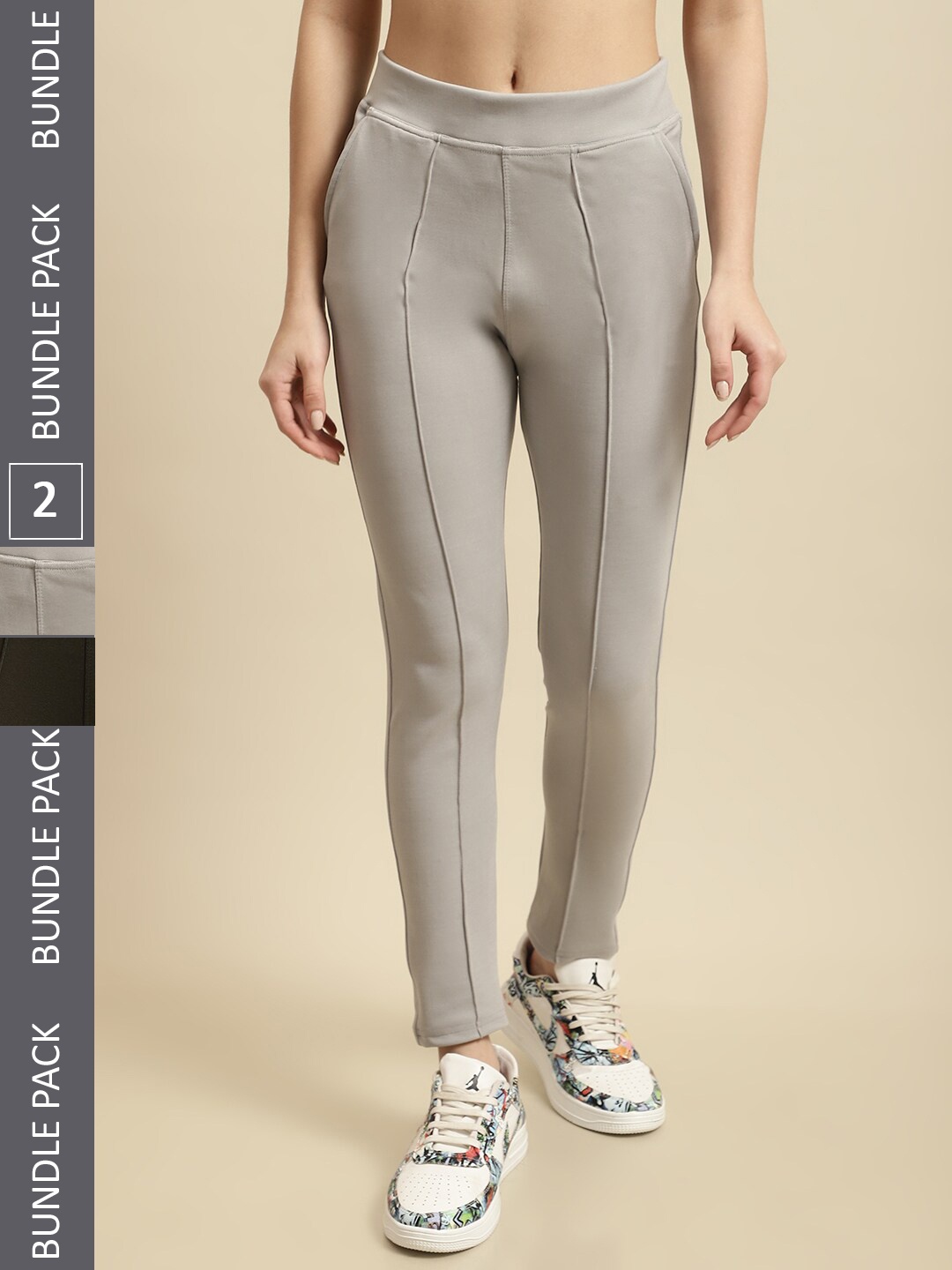 

TAG 7 Women Pack Of 2 Skinny Fit Jeggings, Grey