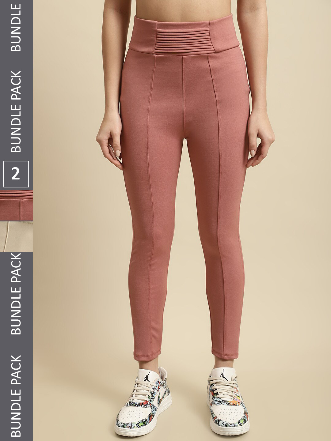 

TAG 7 Women Pack Of 2 Skinny Fit Jeggings, Nude