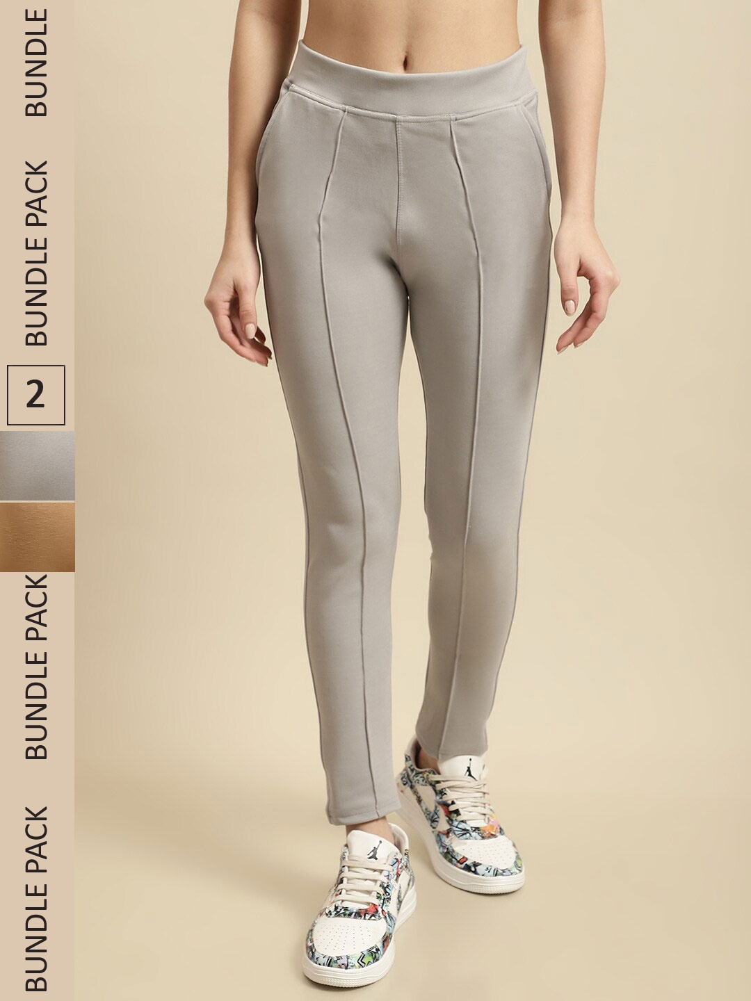 

TAG 7 Women Pack Of 2 Mid-Rise Skinny-Fit Jeggings, Grey