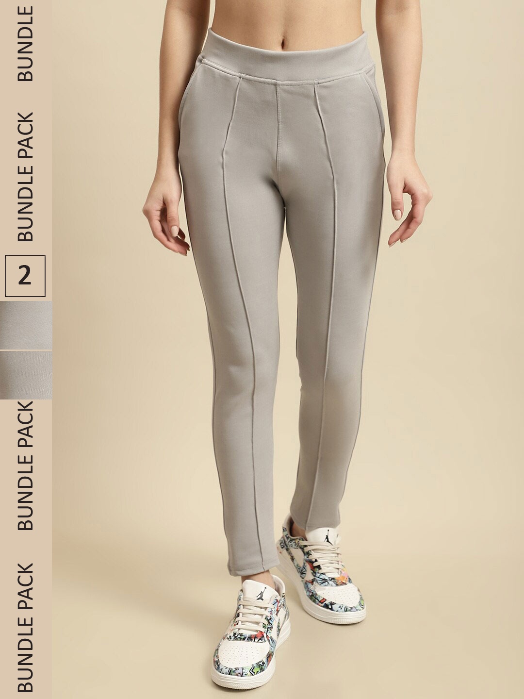 

TAG 7 Women Pack Of 2 Skinny Fit Jeggings, Taupe