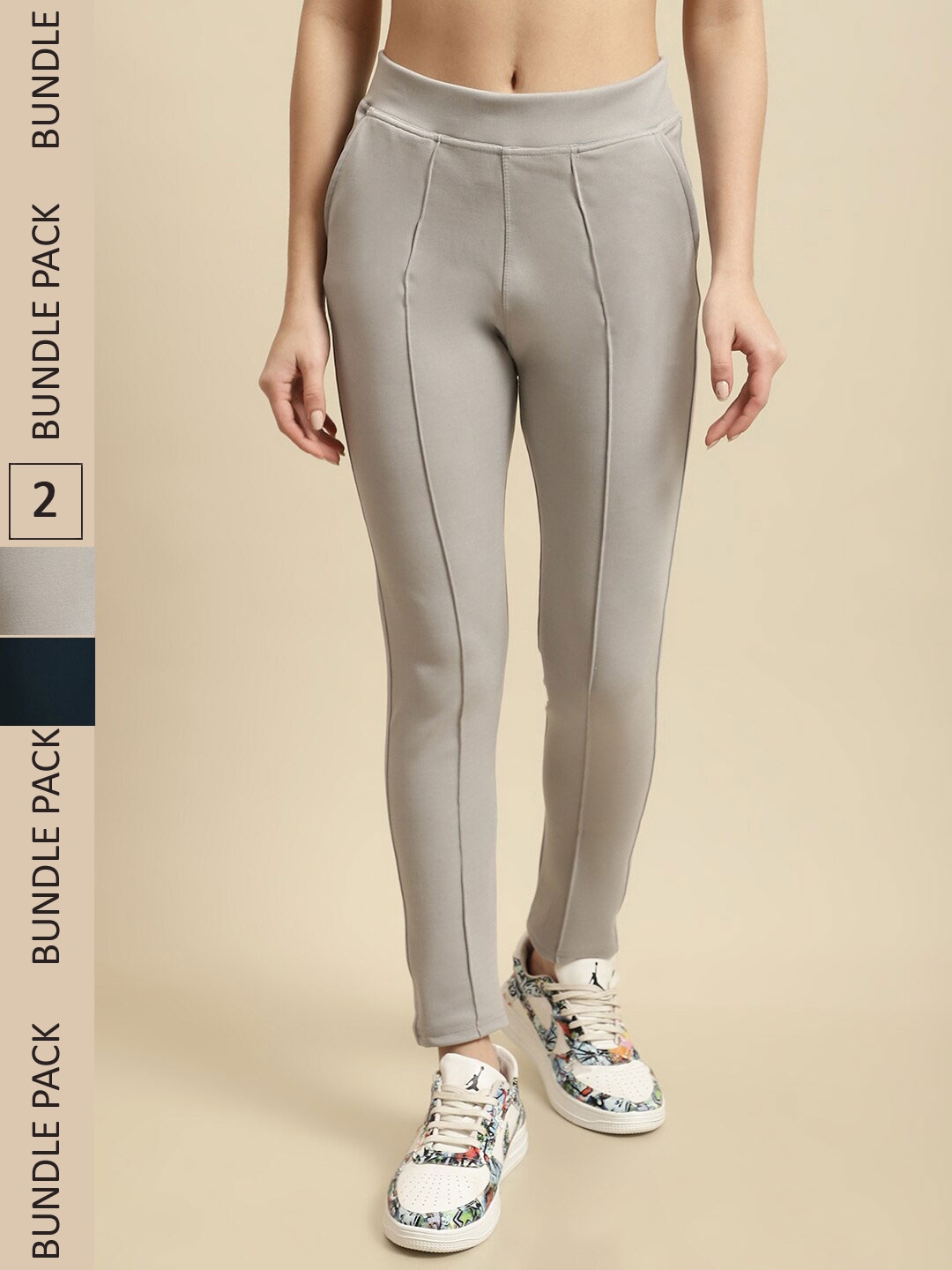 

TAG 7 Women Pack Of 2 Skinny Fit Jeggings, Taupe