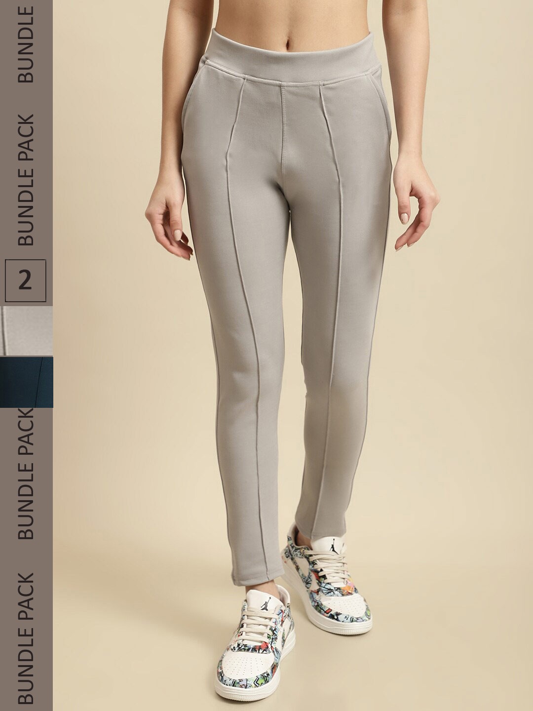

TAG 7 Women Pack Of 2 Skinny Fit Jeggings, Taupe