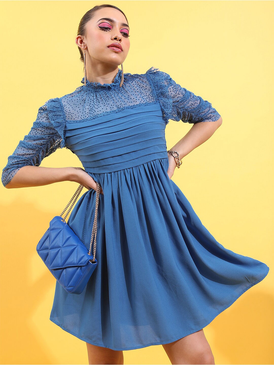 

Tokyo Talkies High Neck Fit & Flare Dress, Blue