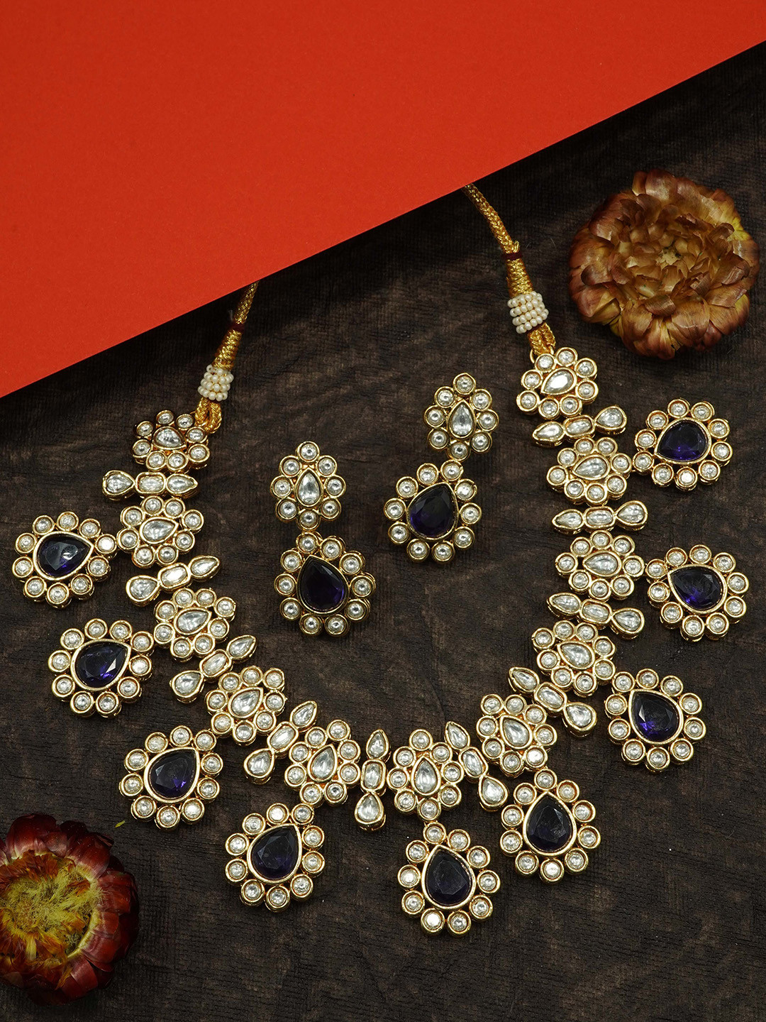 

GRIIHAM Gold-Plated AD-Studded Polki Jewellery Set
