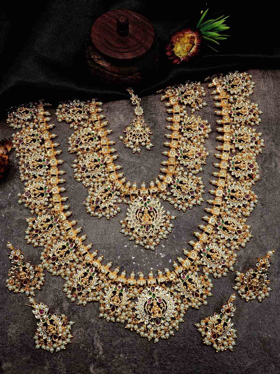 

GRIIHAM Gold-Plated CZ-Studded & Beaded Jewellery Set