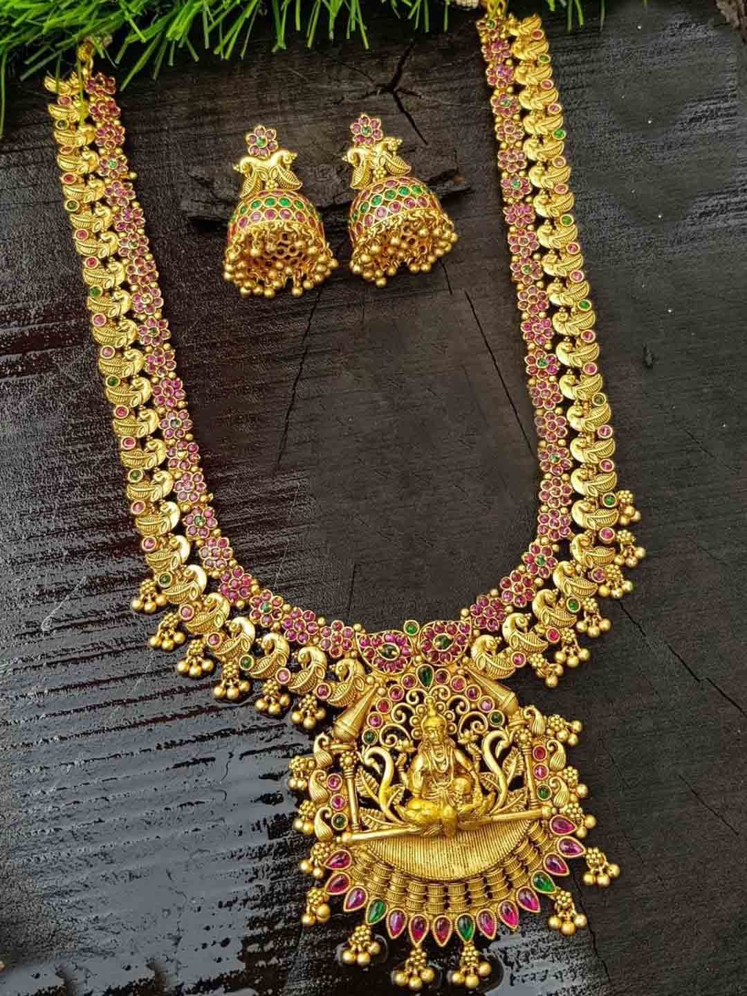 

GRIIHAM Gold-Plated AD-Studded Temple Jewellery Set