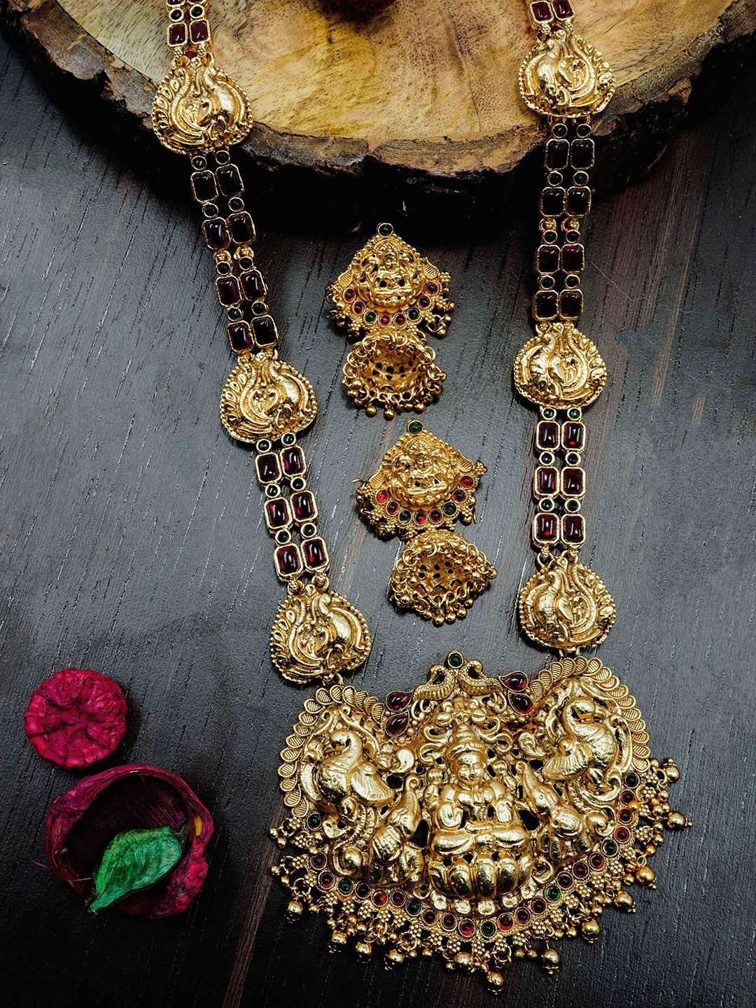 

GRIIHAM Gold-Plated CZ-Studded Temple Jewellery Set