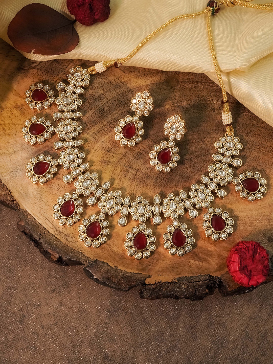 

GRIIHAM Gold-Plated AD-Studded Polki Premium Jewellery Set