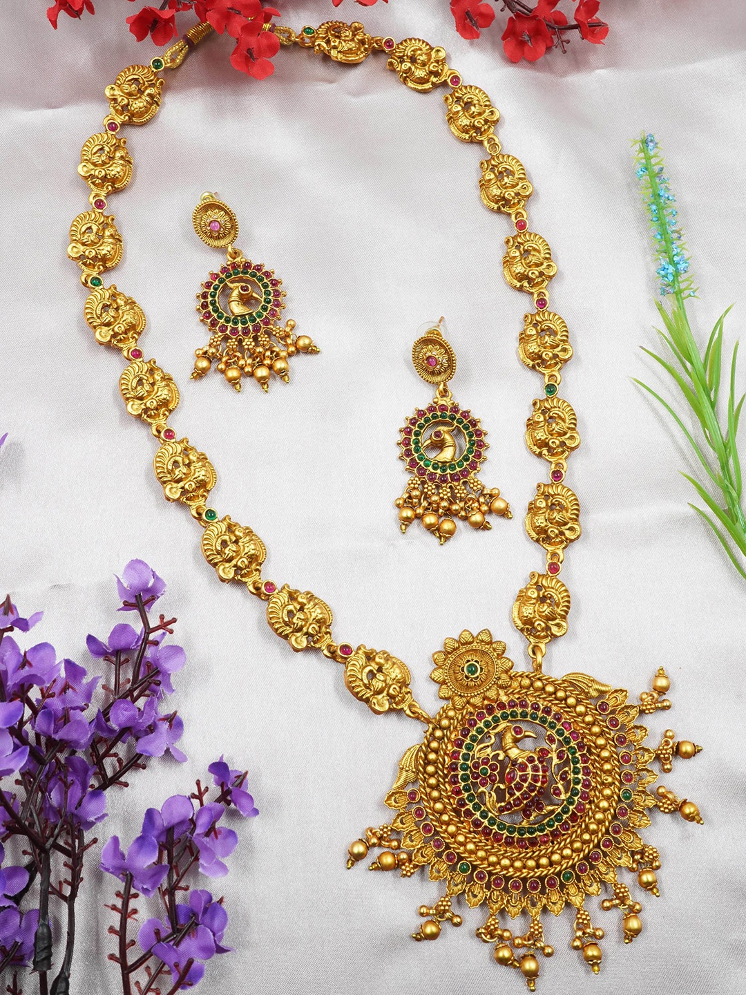 

GRIIHAM Gold Plated Peacock AD-Studded Jewellery Set
