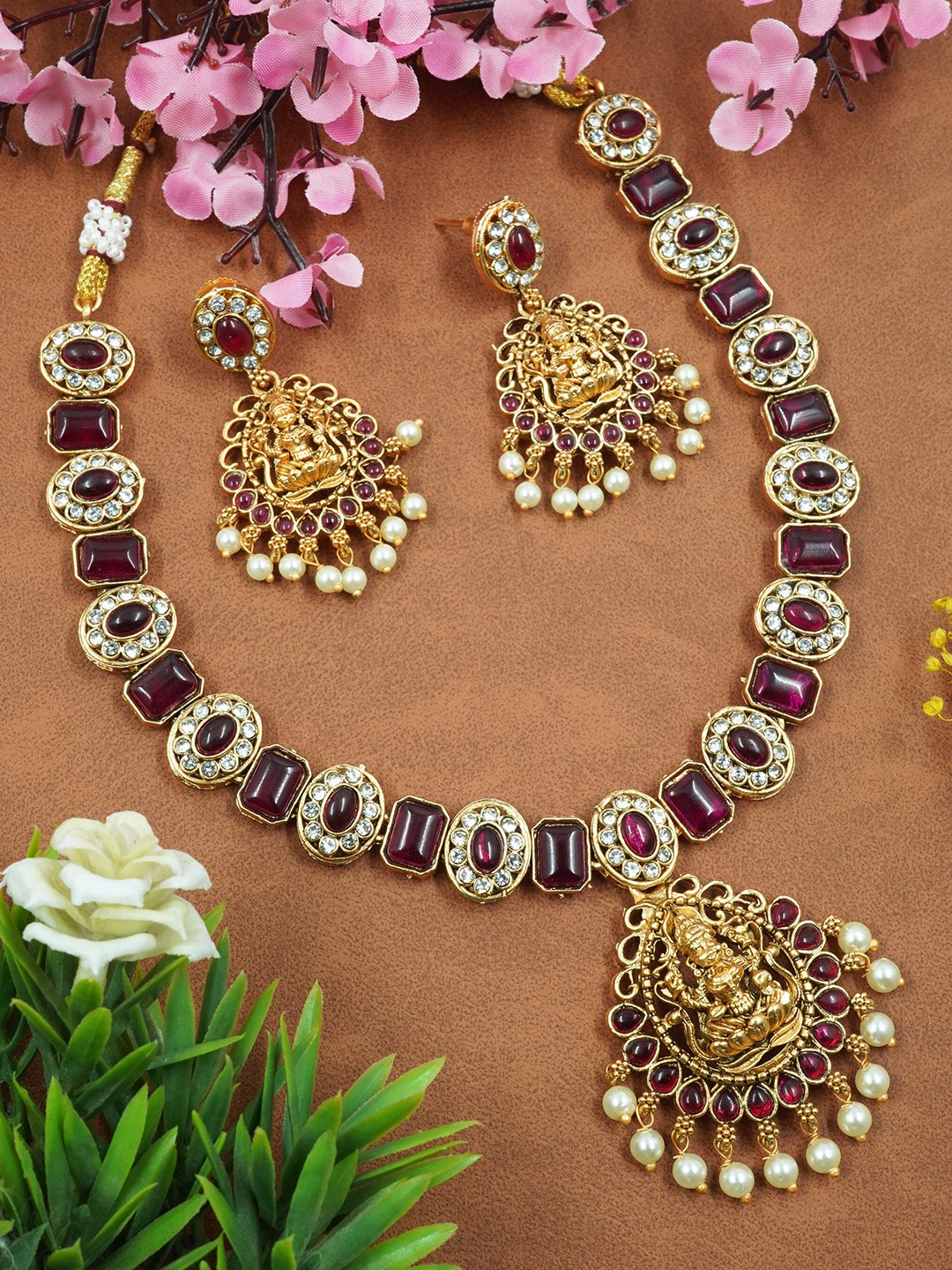 

GRIIHAM Gold-Plated CZ-Studded Laxmi Jewellery Set
