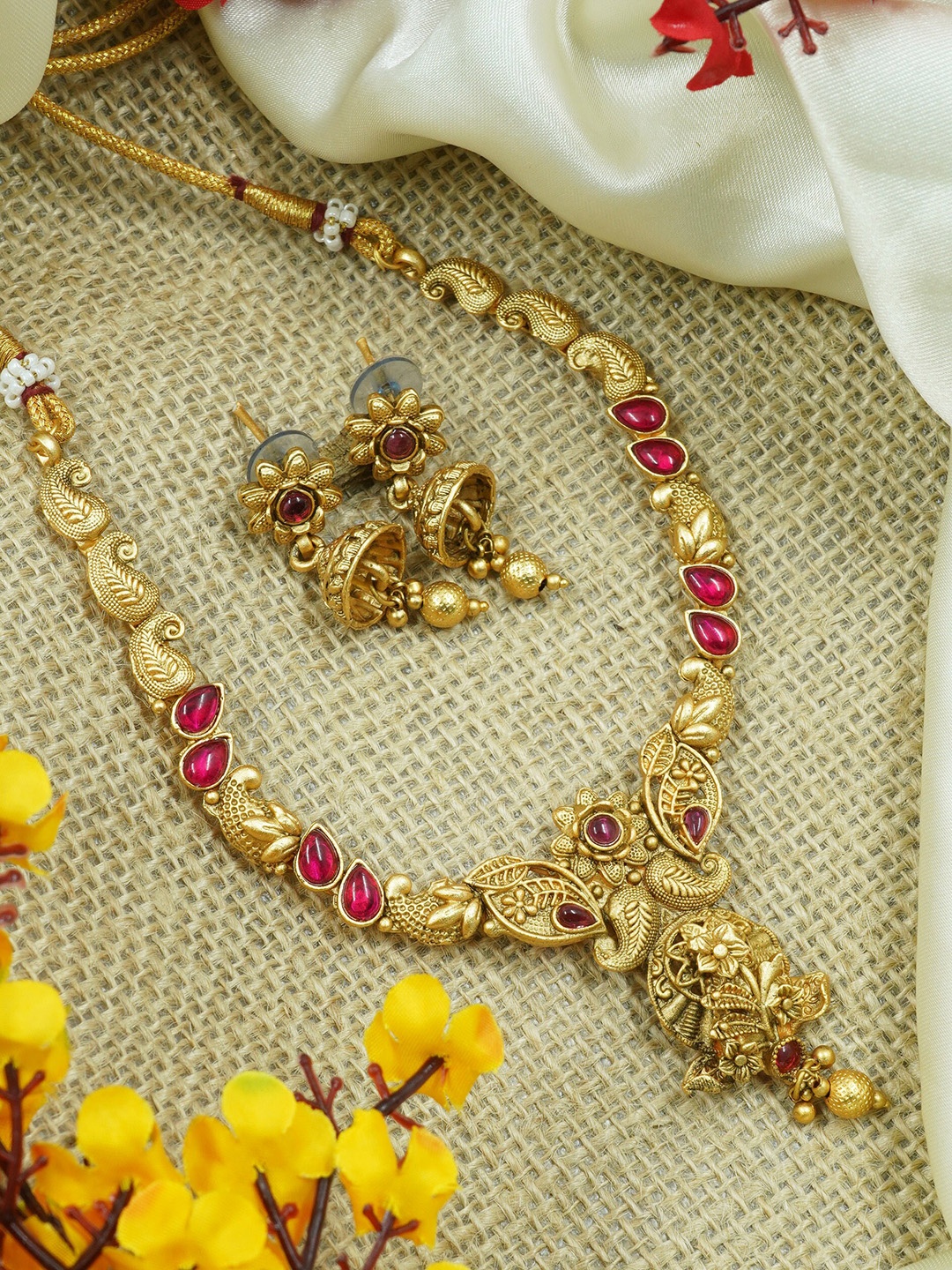 

GRIIHAM Gold-Plated CZ-Studded & Beaded Jewellery Set