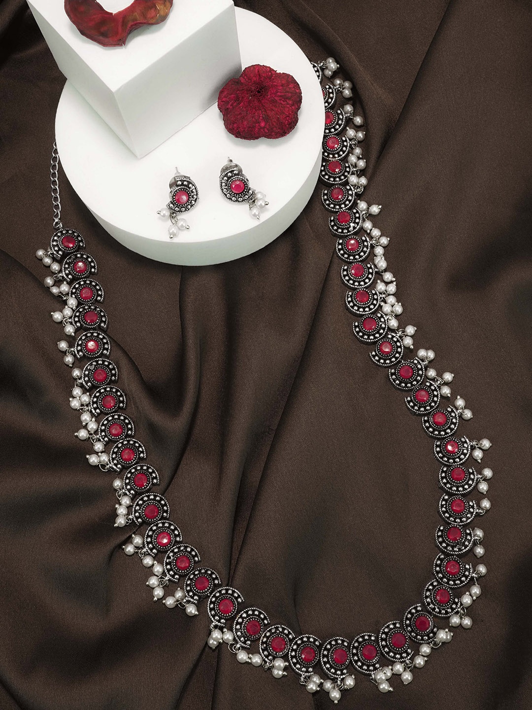 

GRIIHAM Silver-Plated American Diamond Studded Jewellery Set