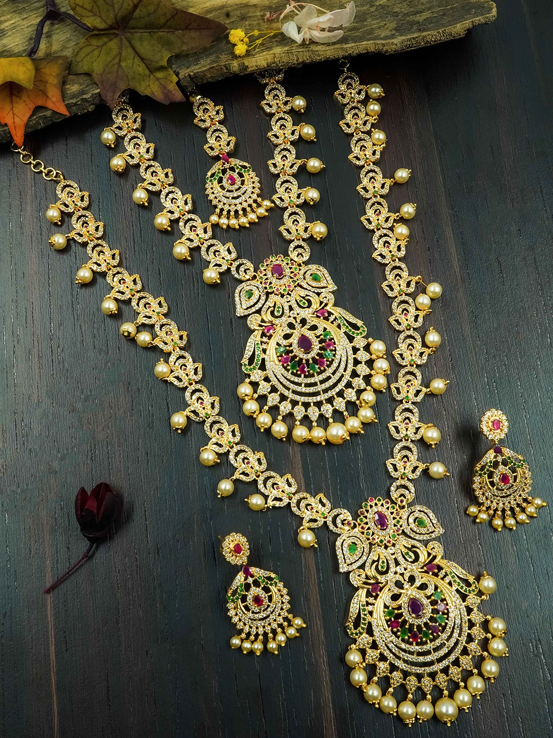

GRIIHAM Gold-Plated CZ-Studded Bridal Jewellery Set