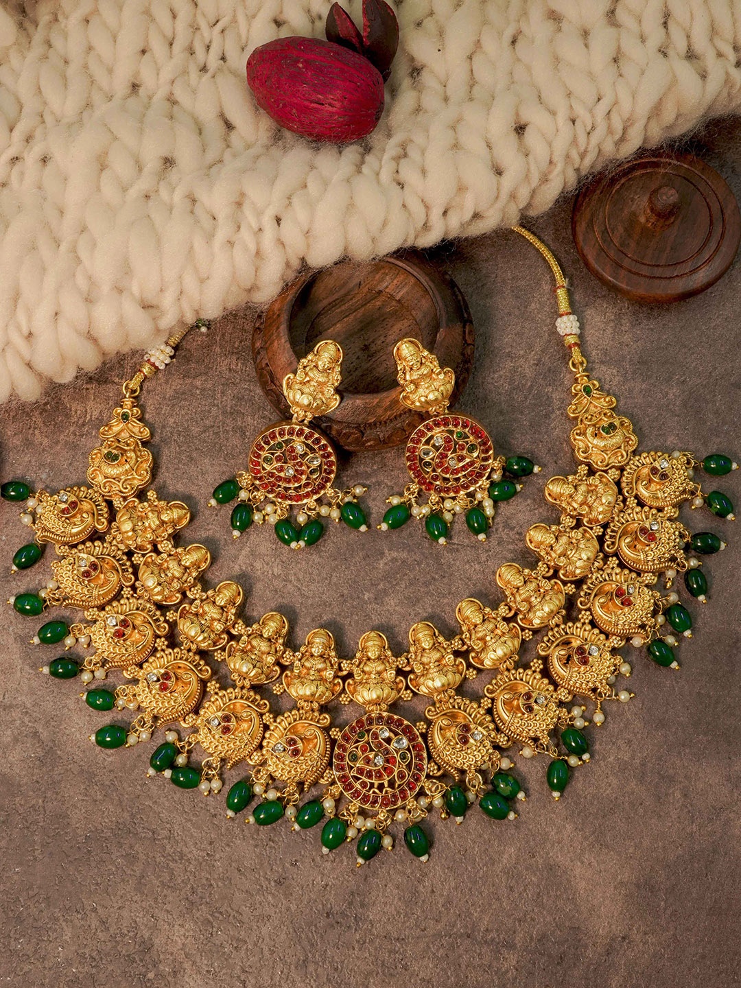 

GRIIHAM Gold-Plated CZ Studded & Beaded Jewellery Set