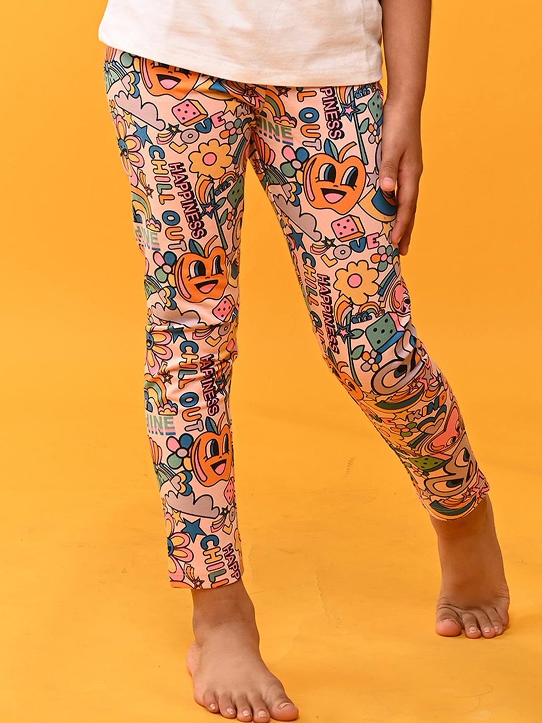 

Anthrilo Girls Pack Of 2 Printed Cotton Lounge Pants, Peach