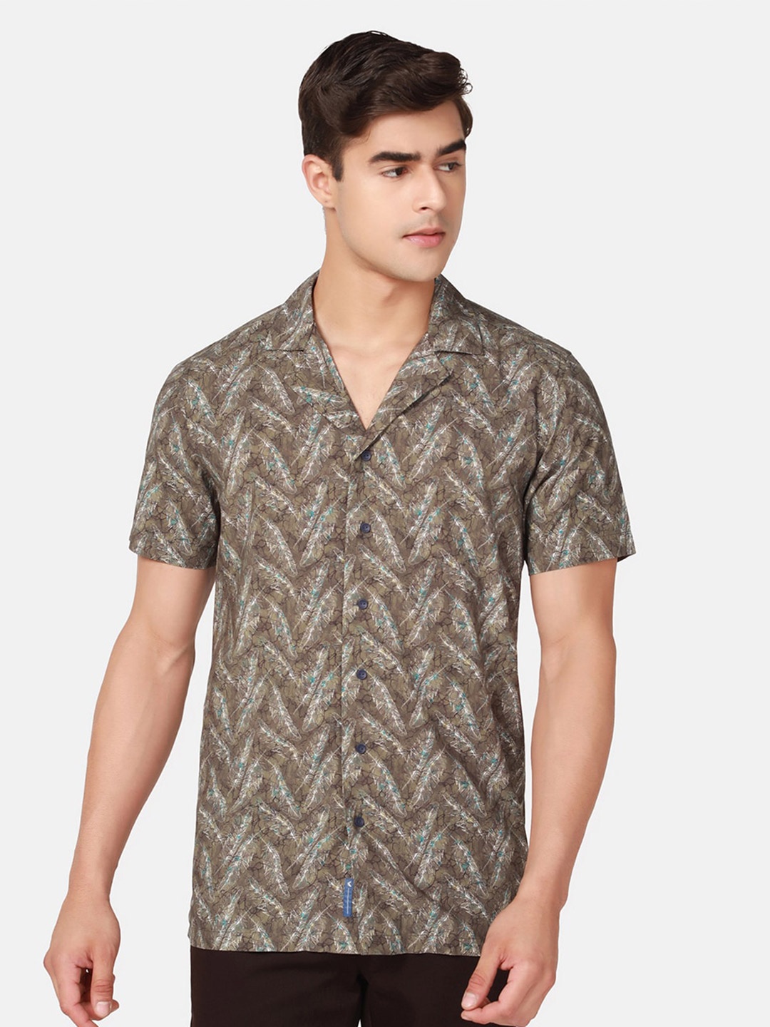 

Blackberrys India Slim Tropical Printed Cuban Collar Pure Cotton Slim Fit Casual Shirt, Olive